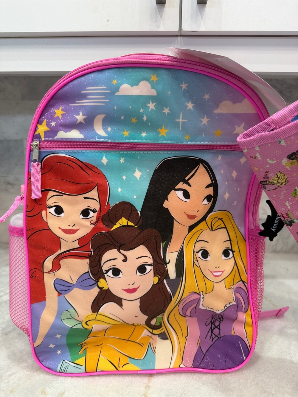 Disney Pink Princess Backpack Water Bottle Keychain and Lunch Bag - Picture 2 of 12